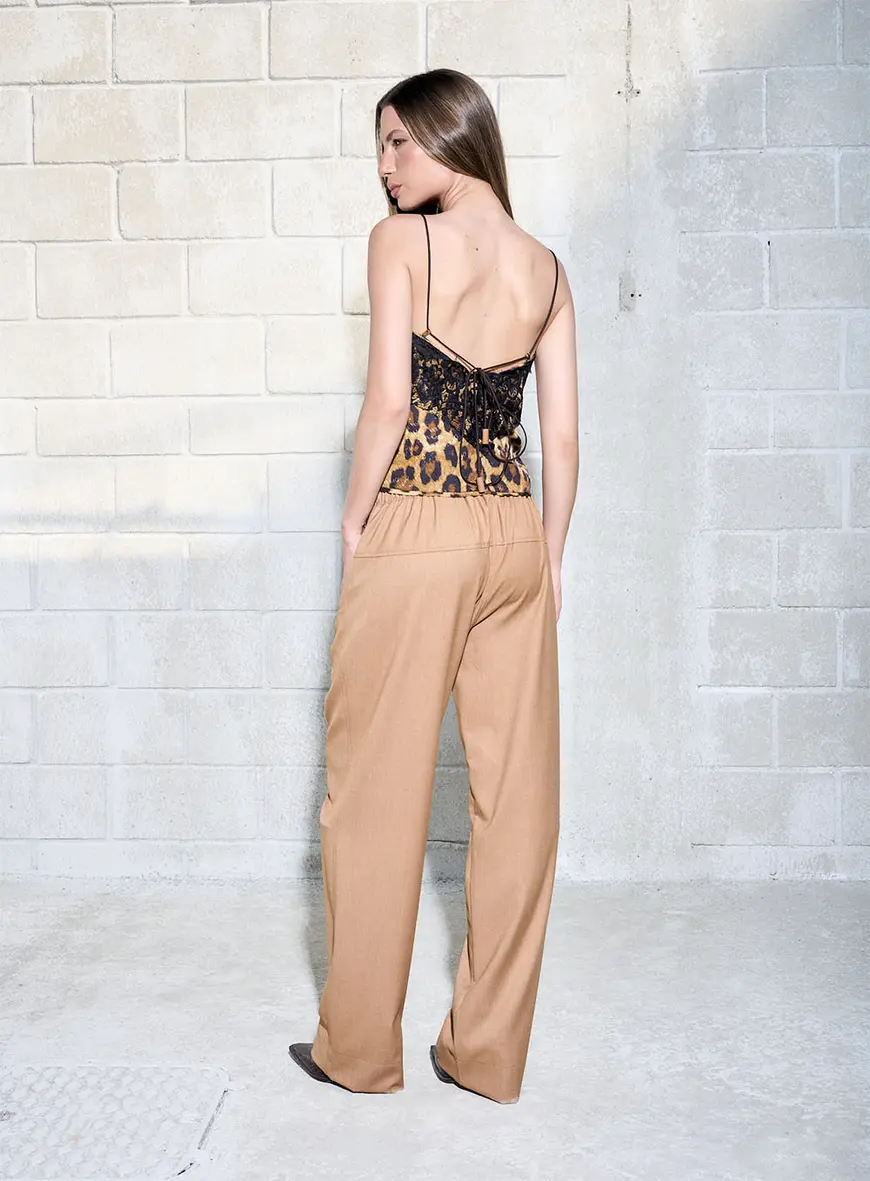 Calça Pantalona Com Amarração Marrom 2