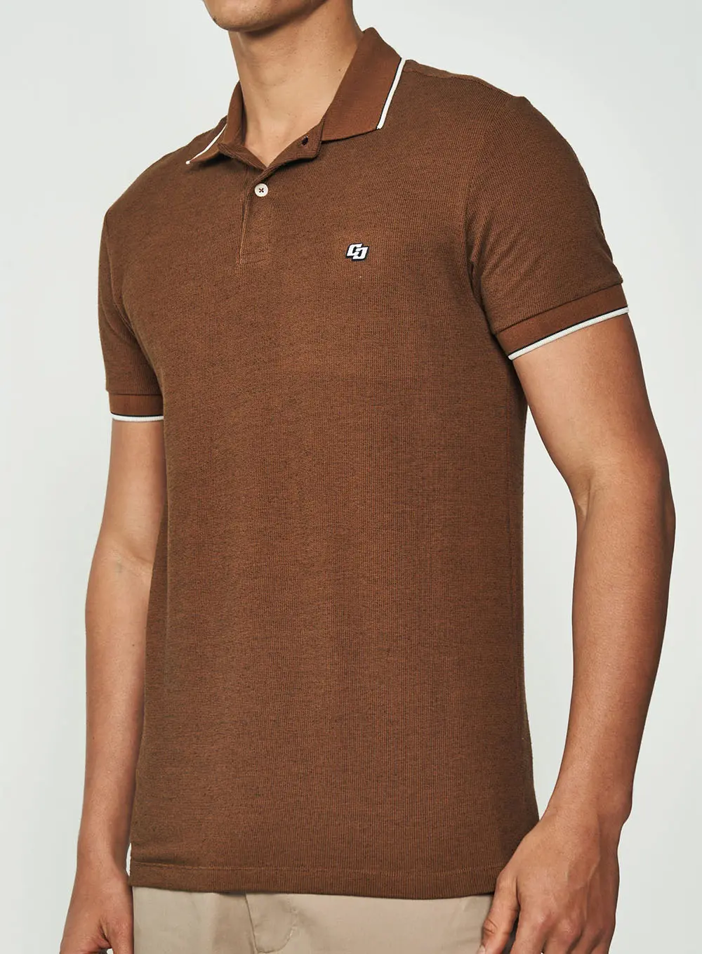 Polo Masculina Manga Curta Marrom Ju