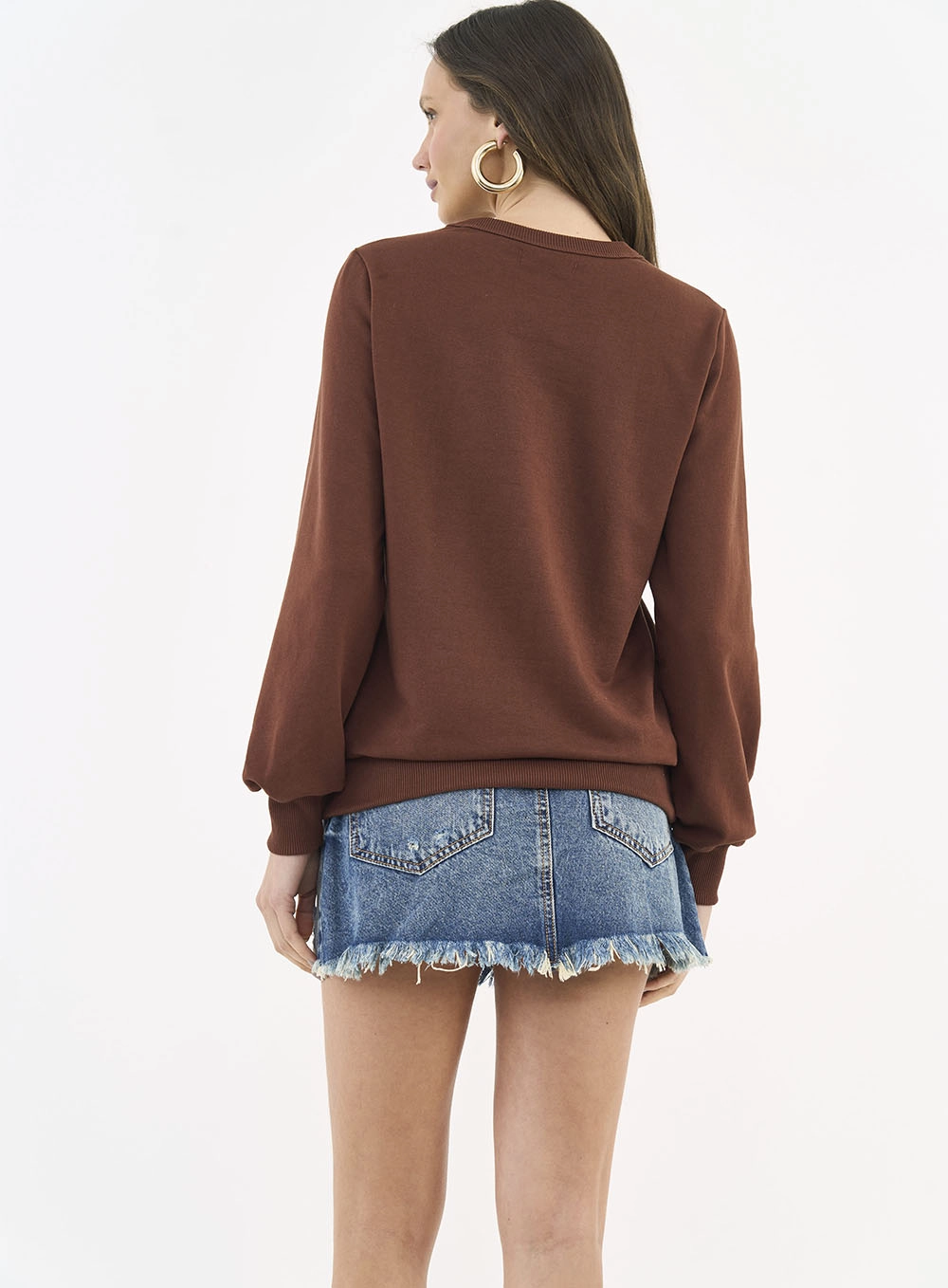 Blusão De Moletom Comfort Com Detalhe Em Logo Marrom
