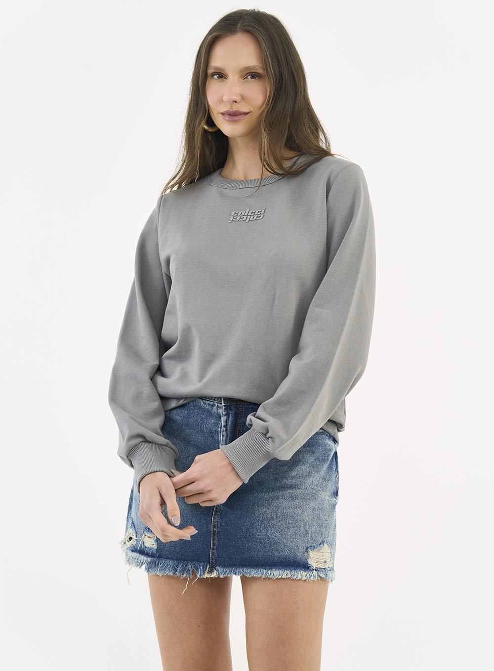Blusão De Moletom Comfort Com Detalhe Em Logo Cinza