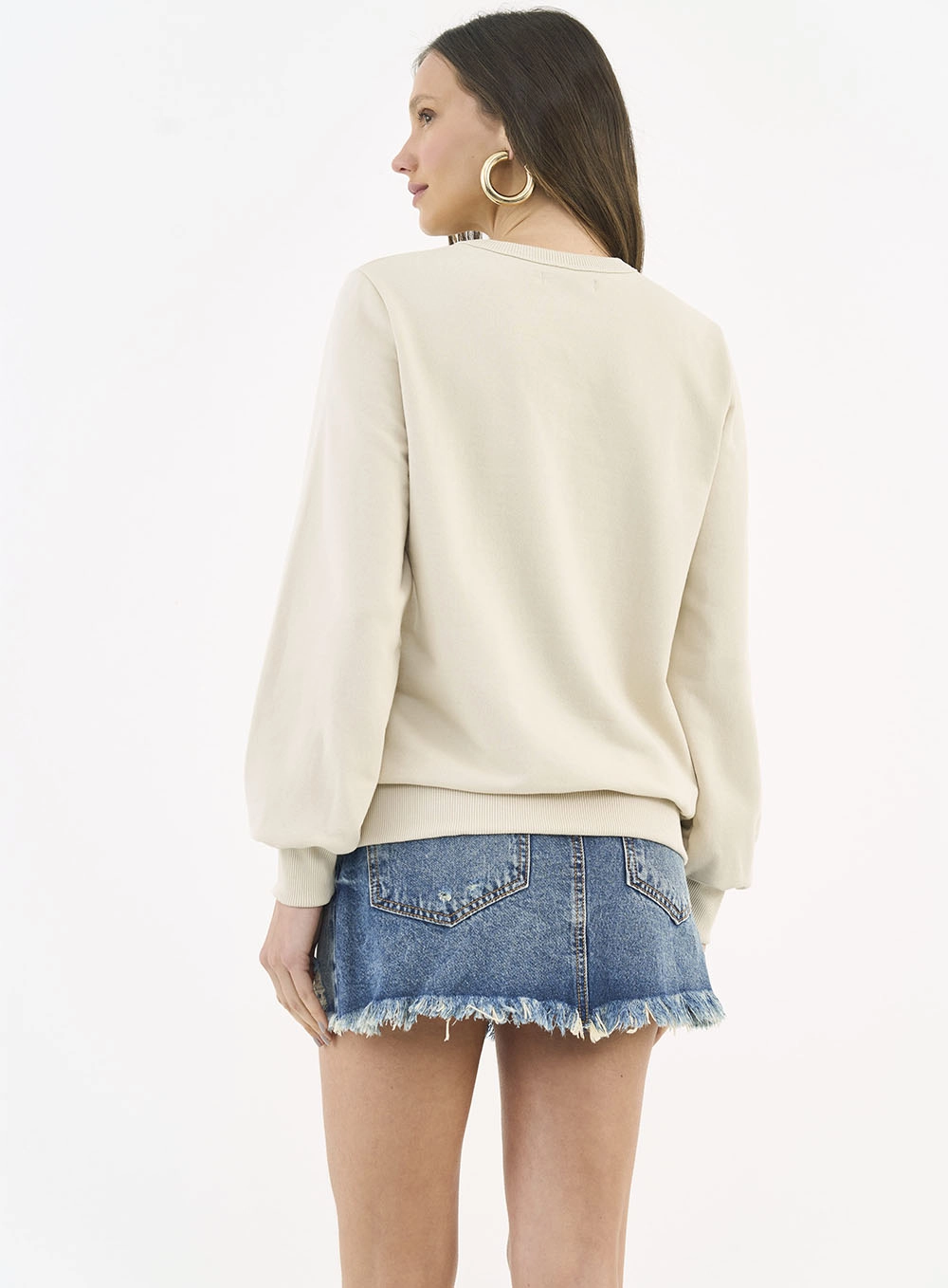 Blusão De Moletom Comfort Com Detalhe Em Logo Bege
