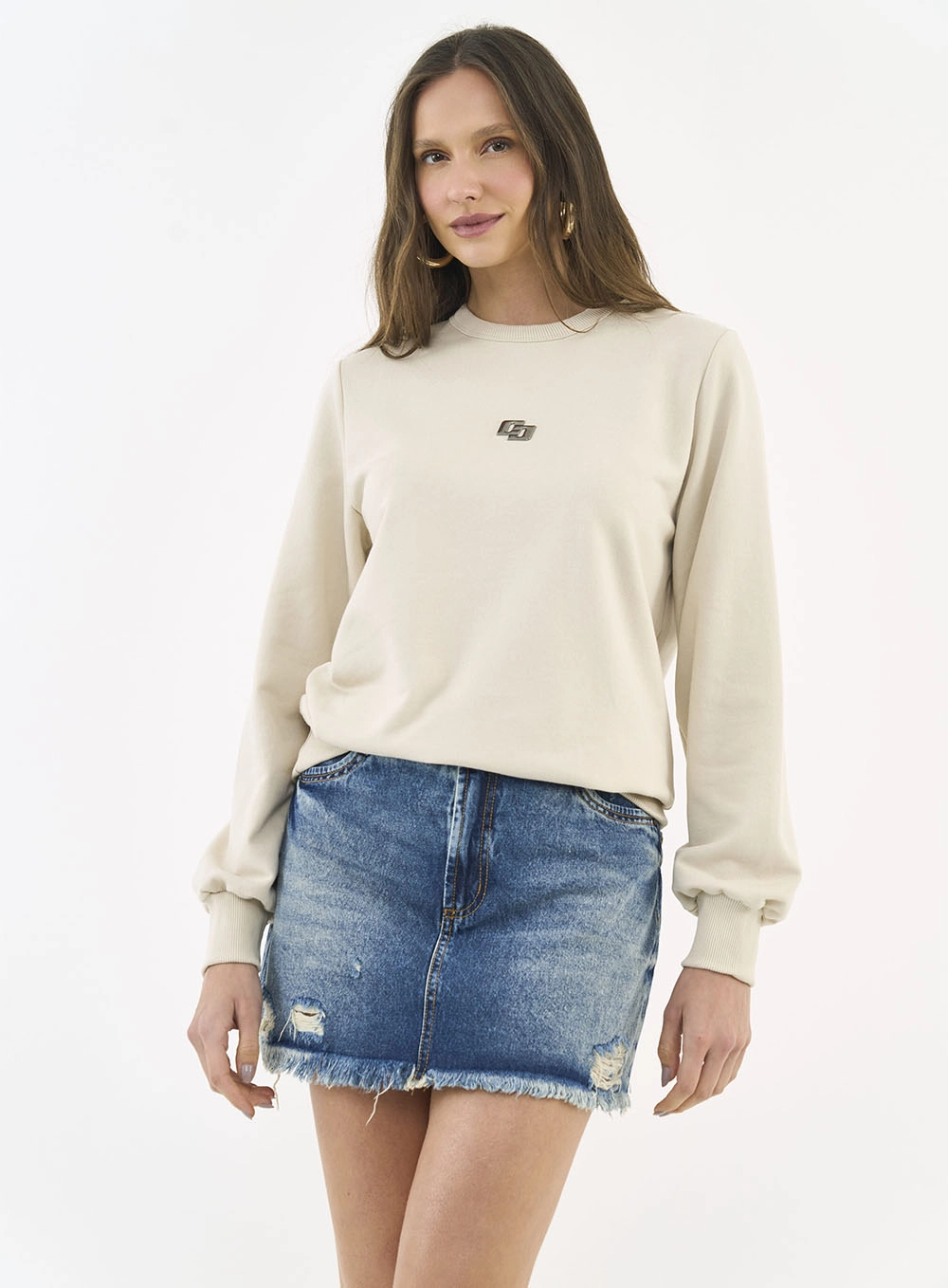 Blusão Feminino Logo Bordado Comfort Bege