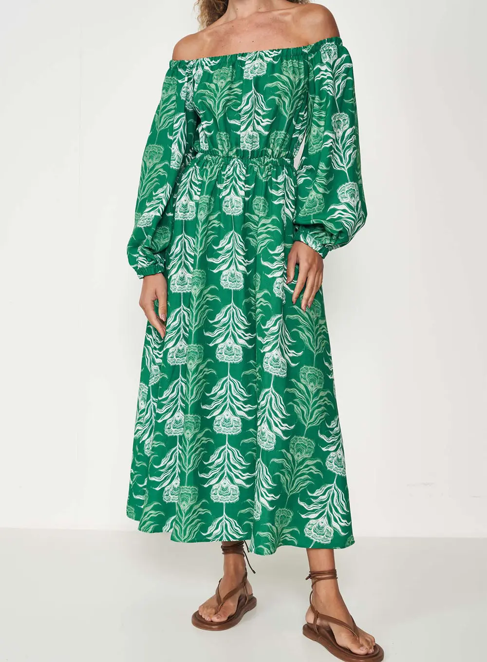 Vestido Longo Floral Off-shoulder Estampados