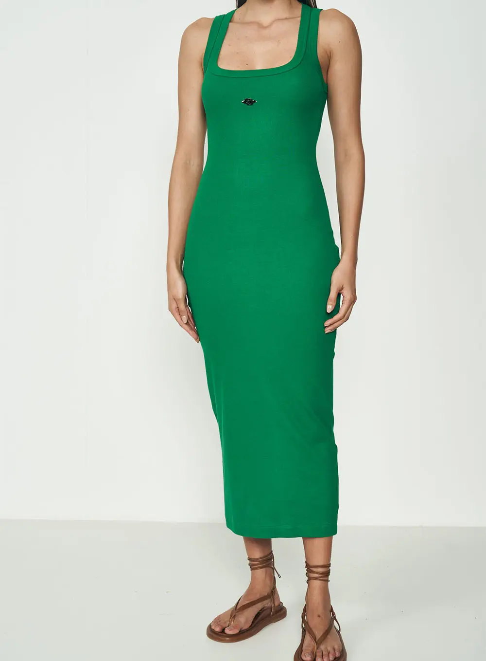Vestido Canelado Midi Verde Vanity