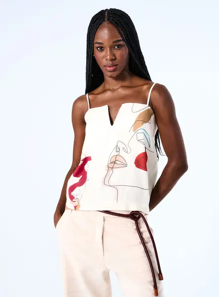 Blusa Linho Estampada Com Alça