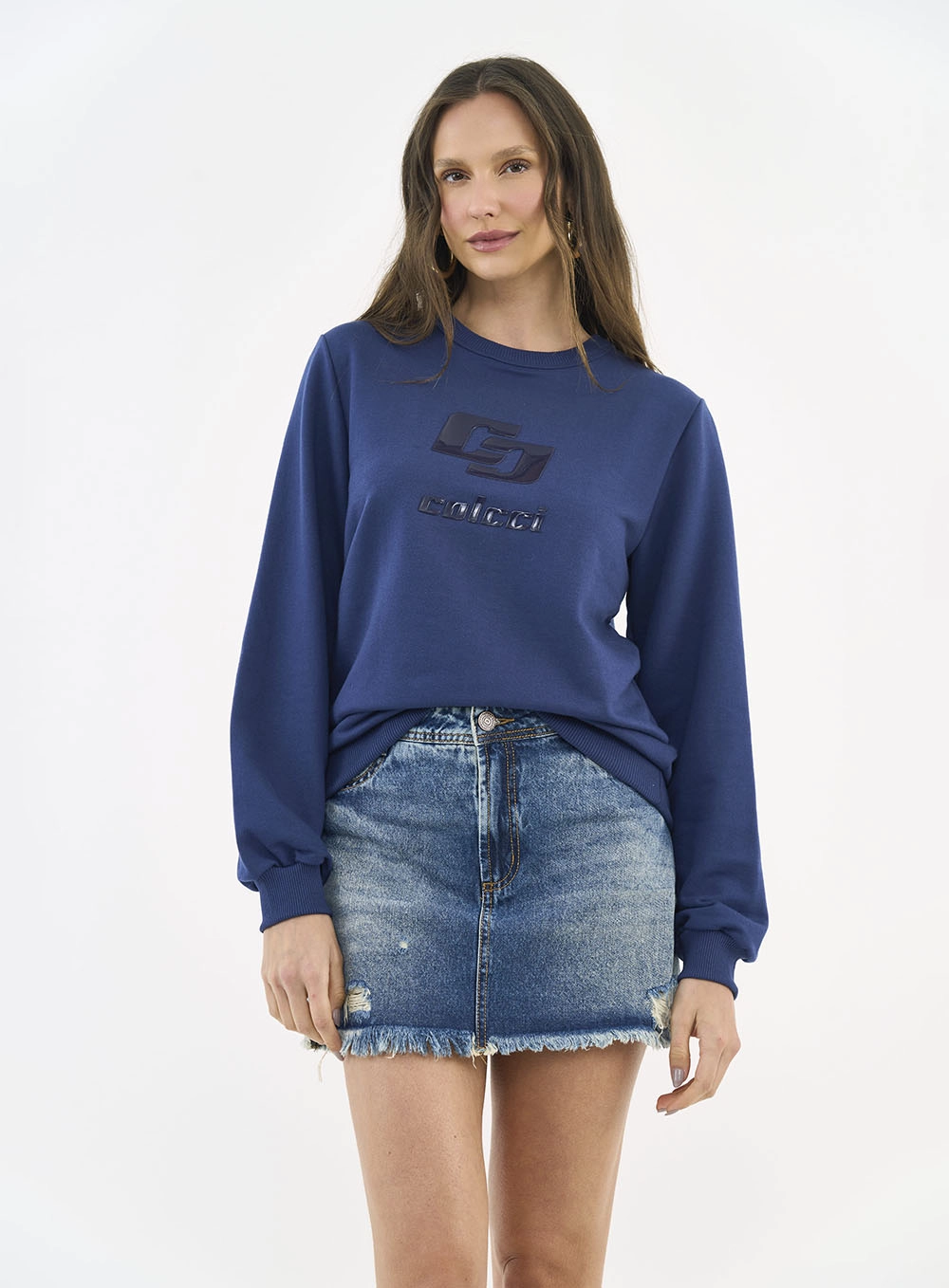 Blusão Moletom Feminino Basic Com Logo Azul Darkness