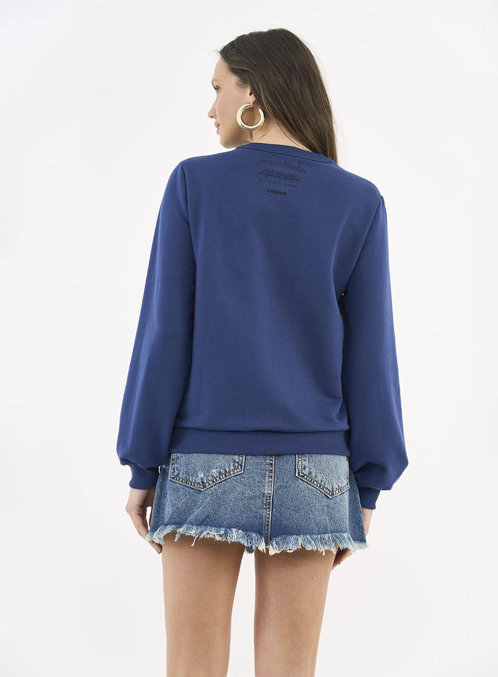 Blusão Moletom Feminino Basic Com Logo Azul Darkness