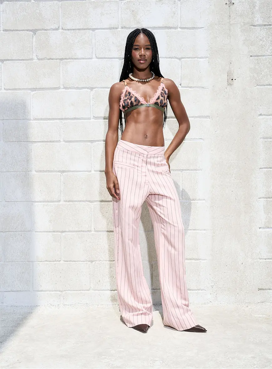 Calça Reta Pinstripe Rosa 1