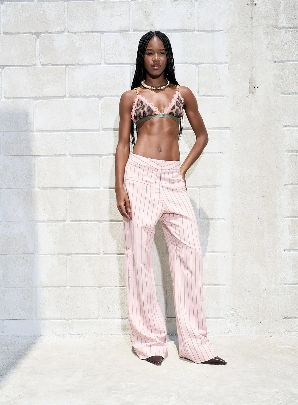 Calça Reta Pinstripe Rosa 2