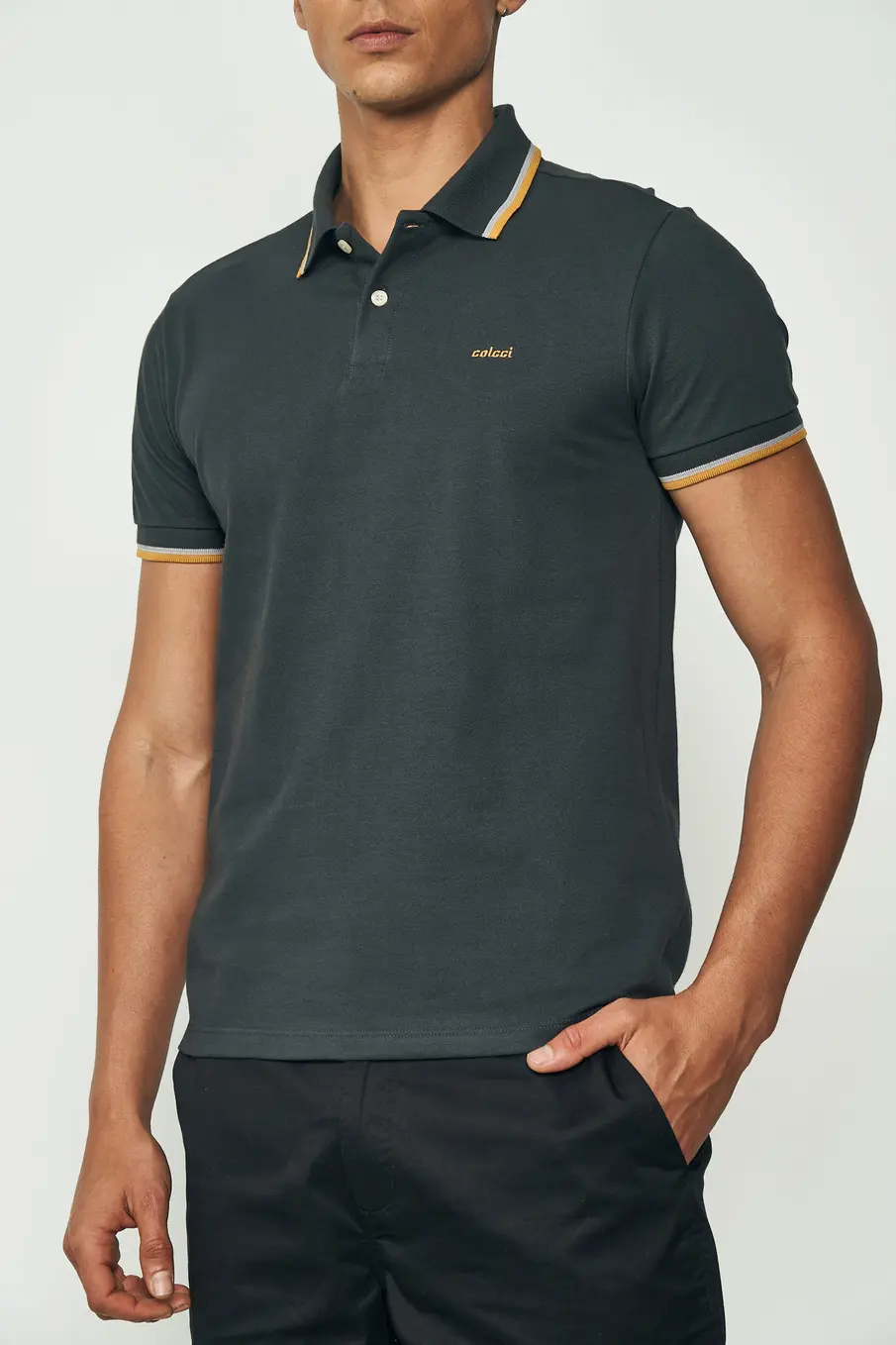 Polo Com Detalhes Canelados Azul