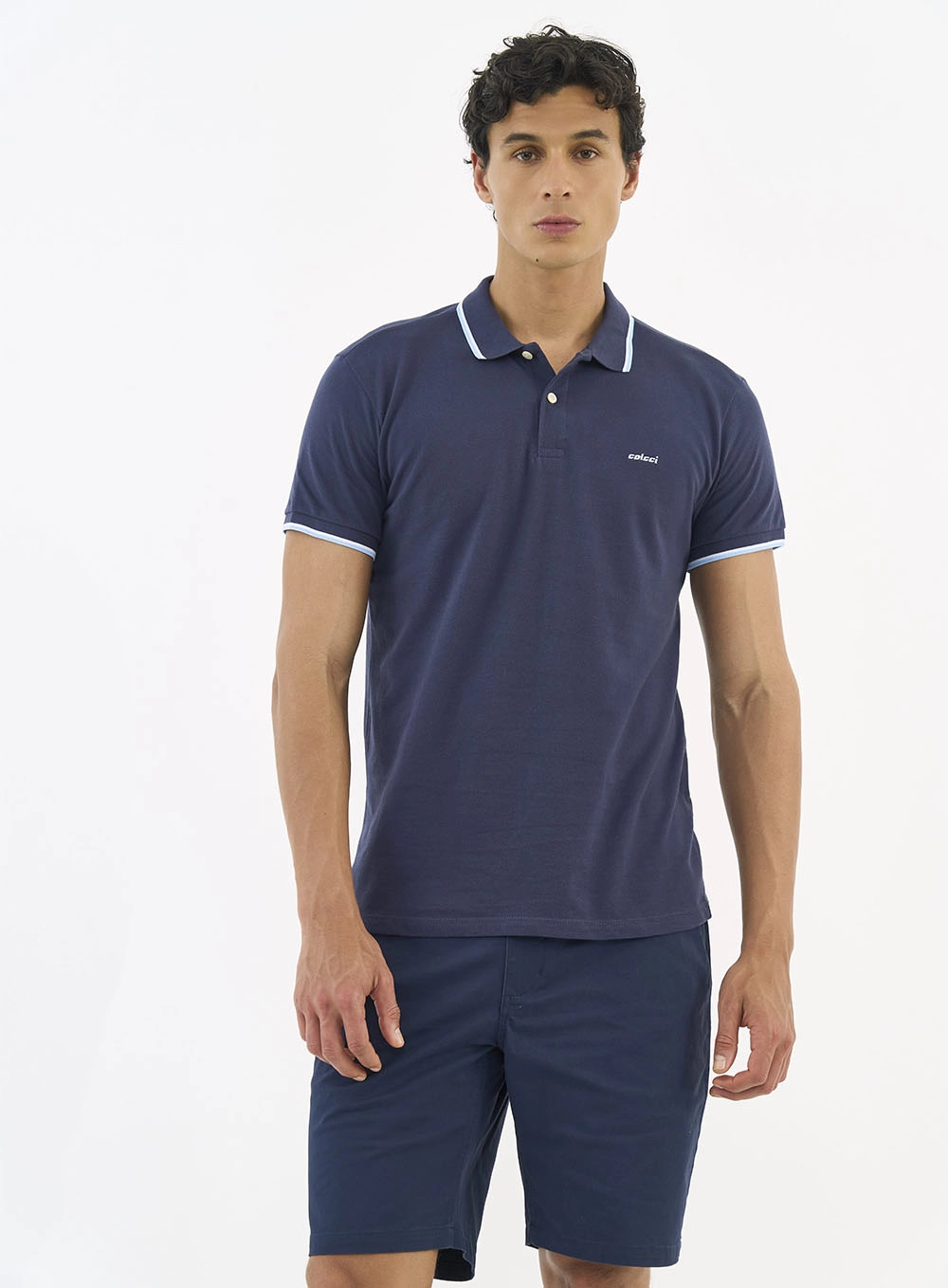 Polo Com Detalhes Canelados Azul