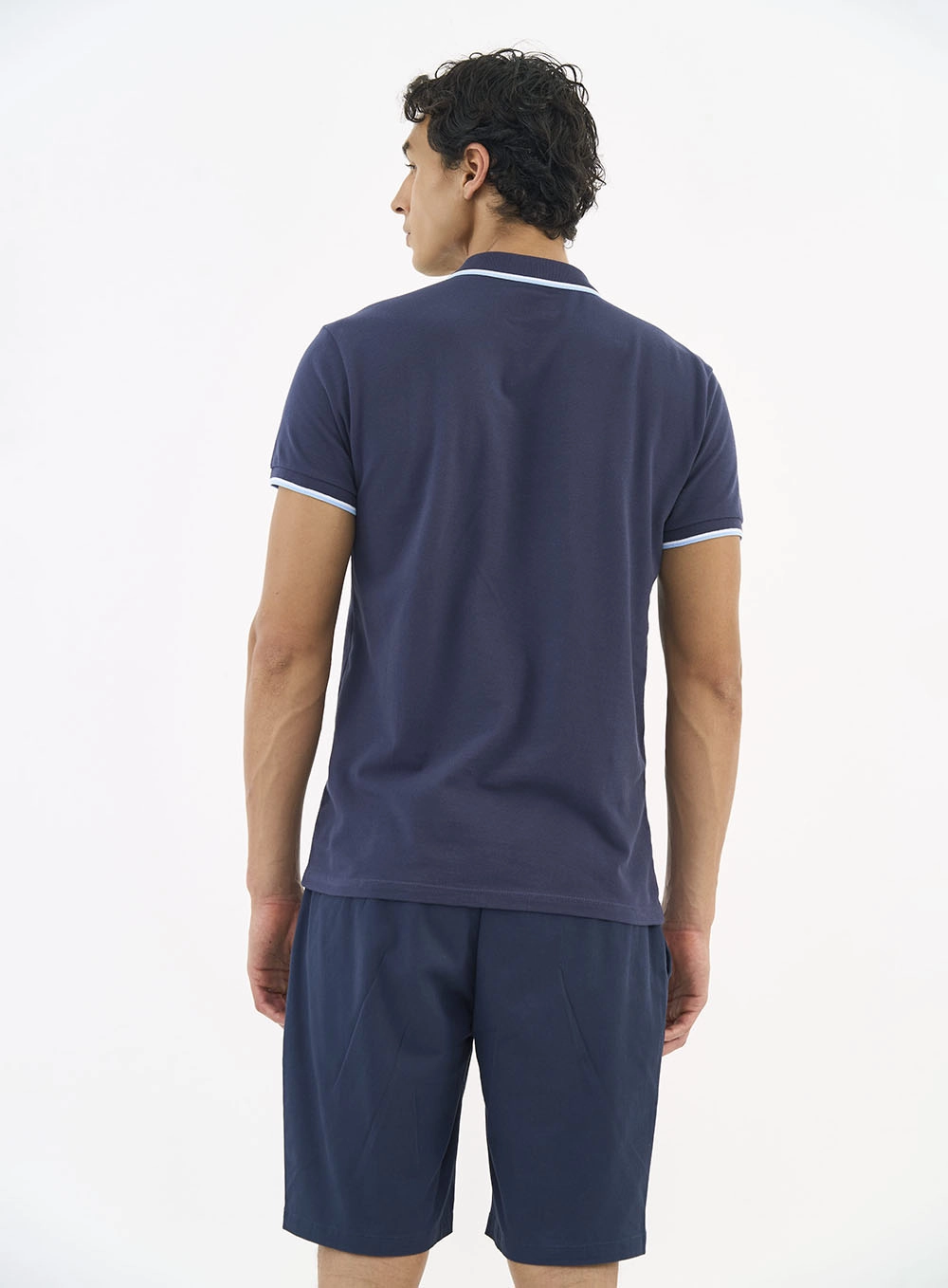 Polo Com Detalhes Canelados Azul