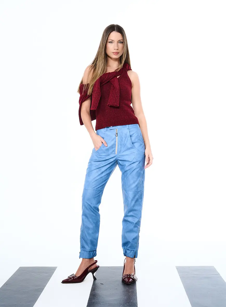 Calça Basic Comfort Em Pu Azul 2