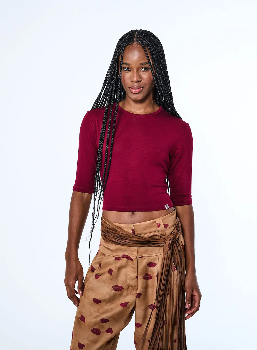 Camiseta Cropped Manga 3/4 Bordo 1