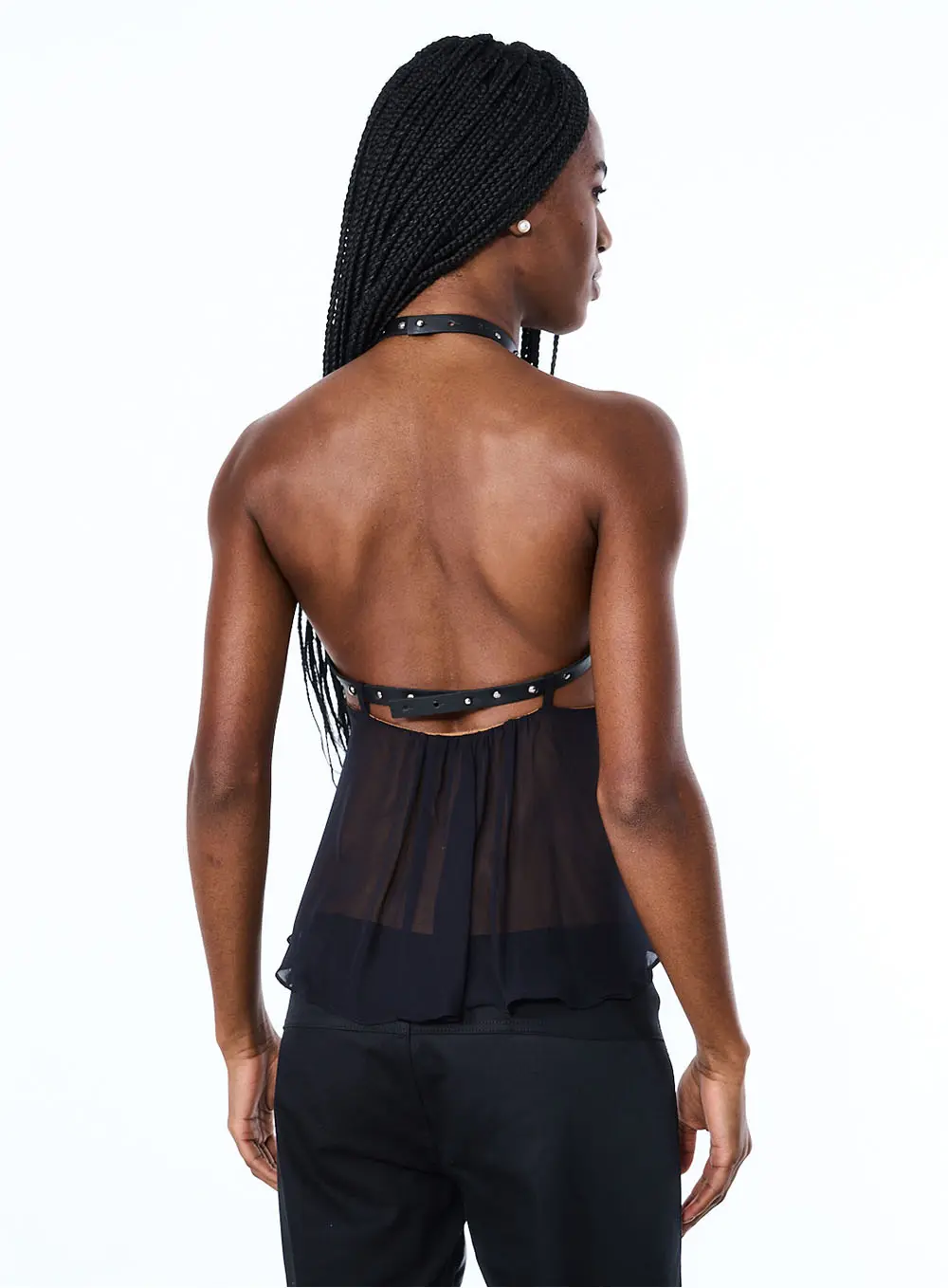 Blusa Halter Transparente Com Tiras Marrom 4