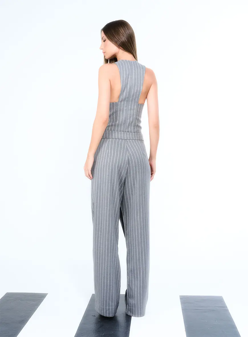Calça Pinstripe Com Sobreposição Cinza 3