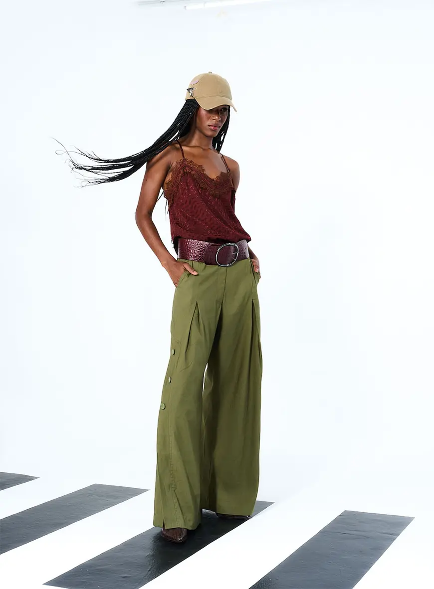 Calça Wide Leg Com Botões Verde 1