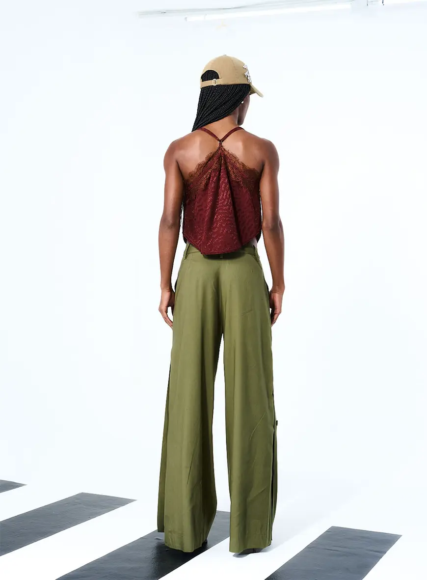 Calça Wide Leg Com Botões Verde 2