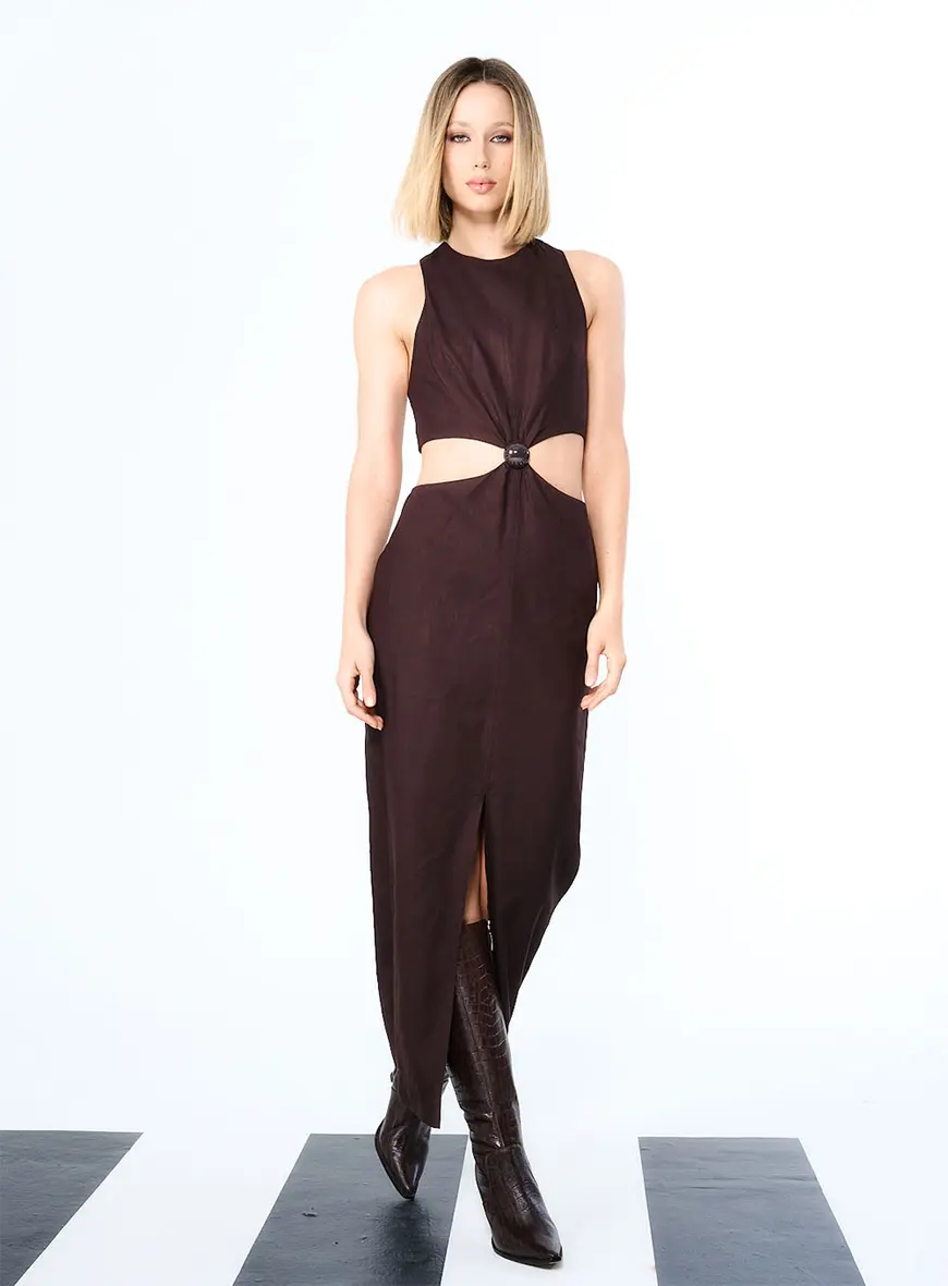 Vestido Linho Marrom Falesia 1