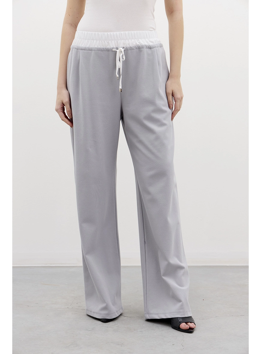 Calça Feminina Oversized Com Amarração Cinza 1