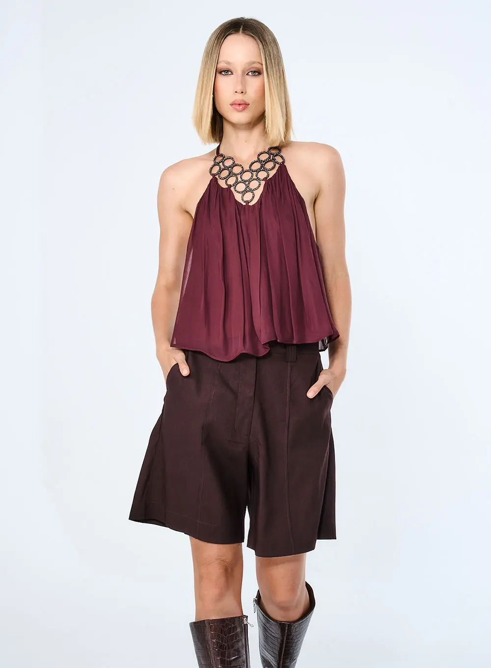 Blusa Halter Fluida Marrom Terracota 1