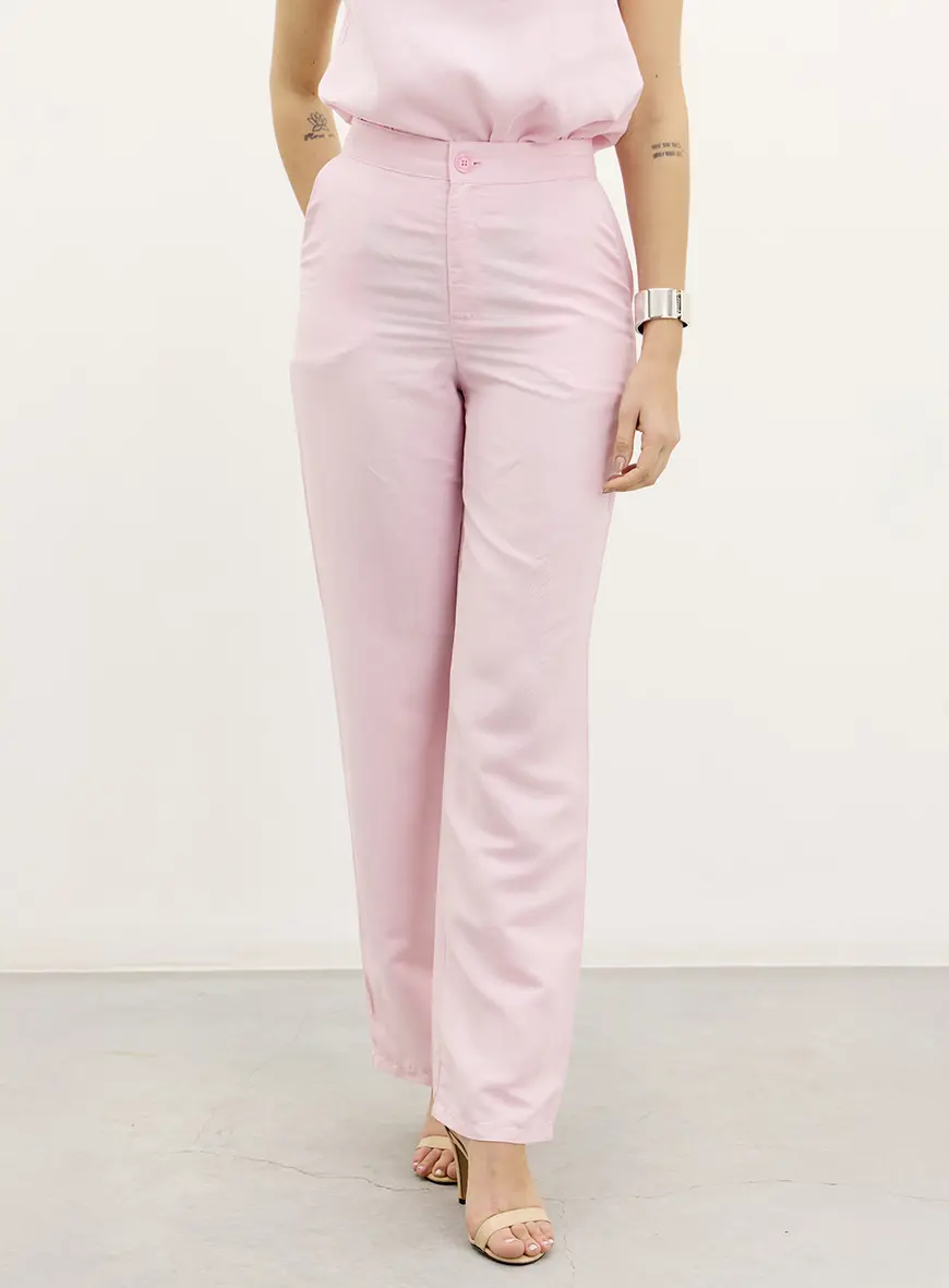 Calça Feminina Reta Linho Rosa 1