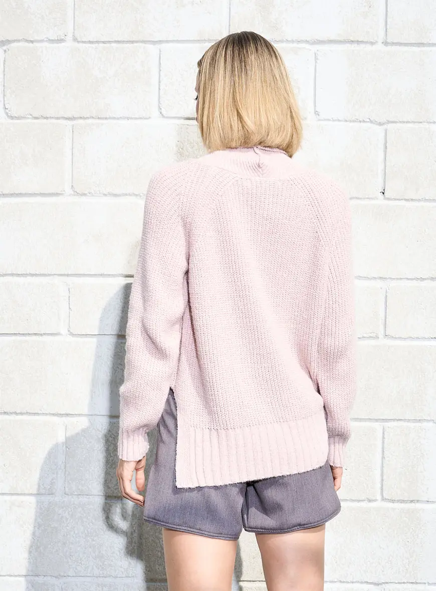 Blusa Tricô Gola Alta Rosa 4