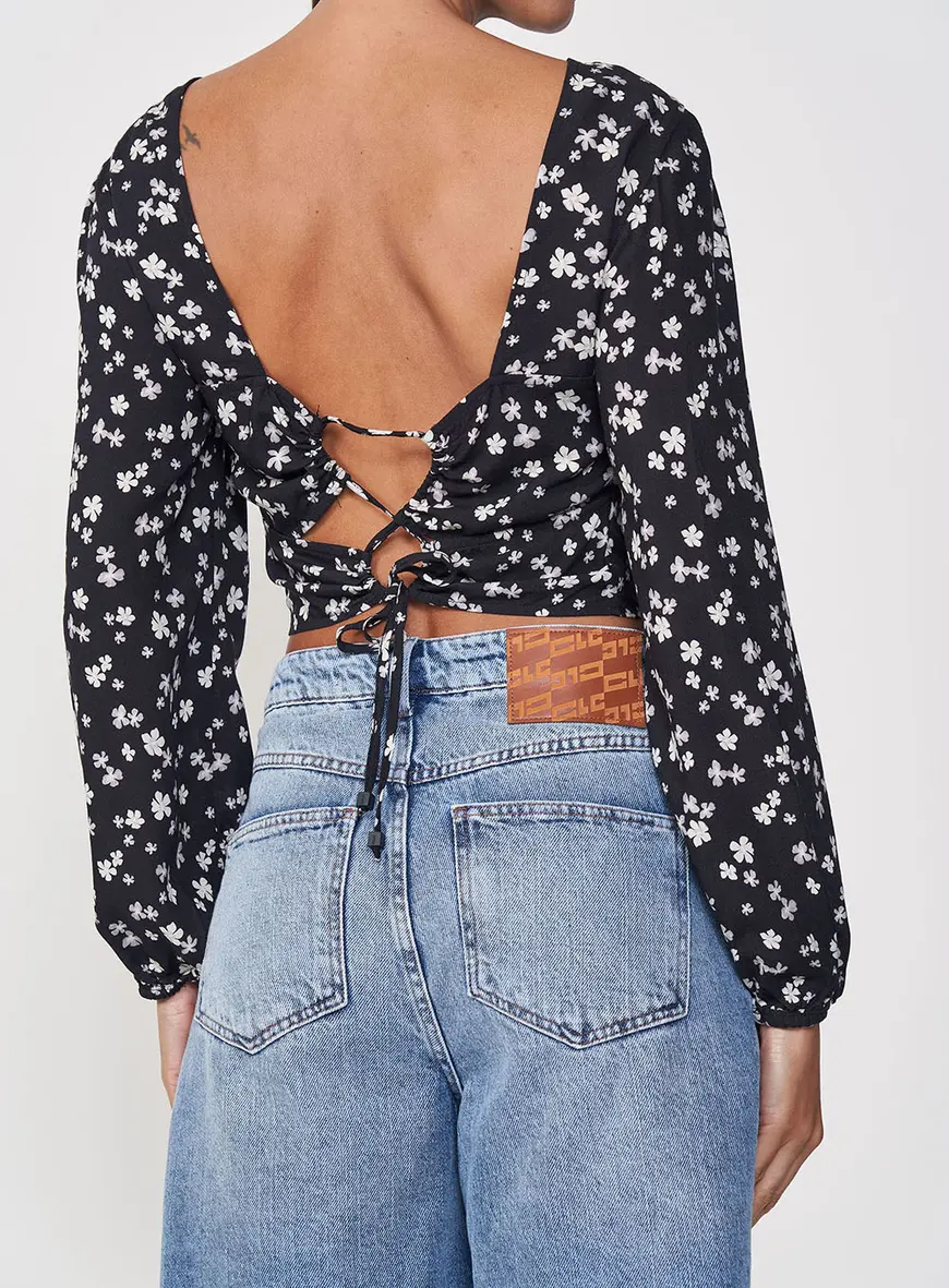 Blusa Feminina Slim Floral Manga Longa Estampados 2