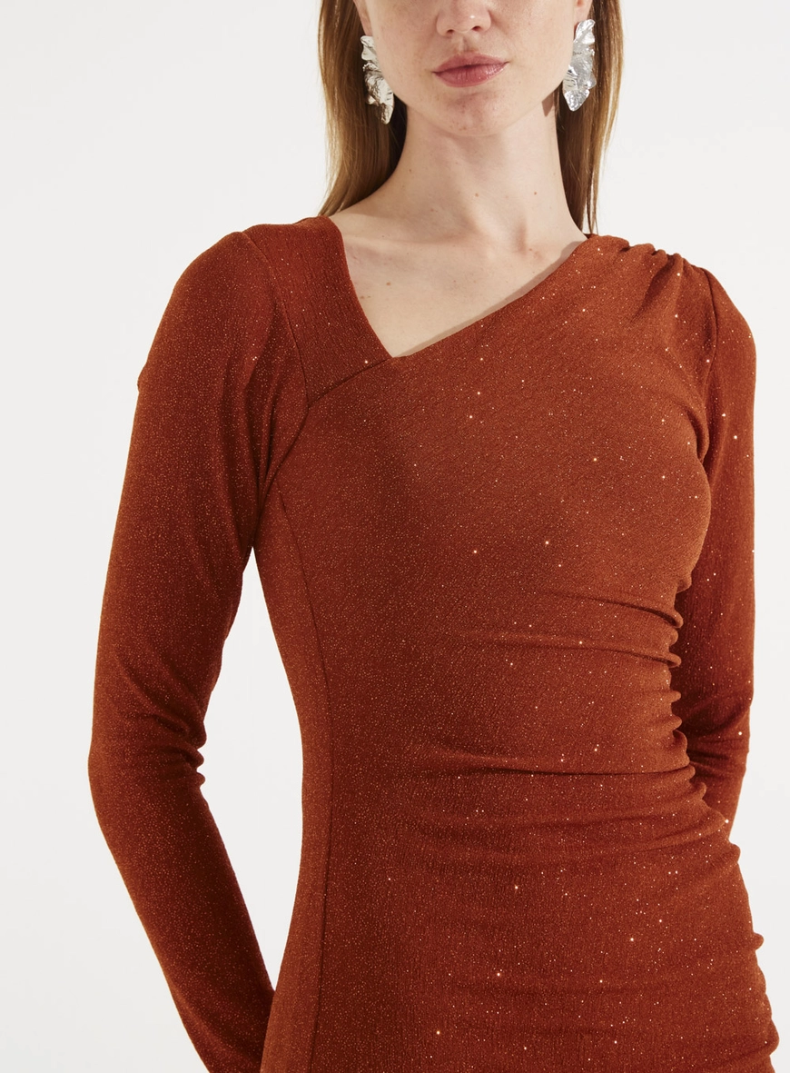 Vestido Com Brilho Marrom