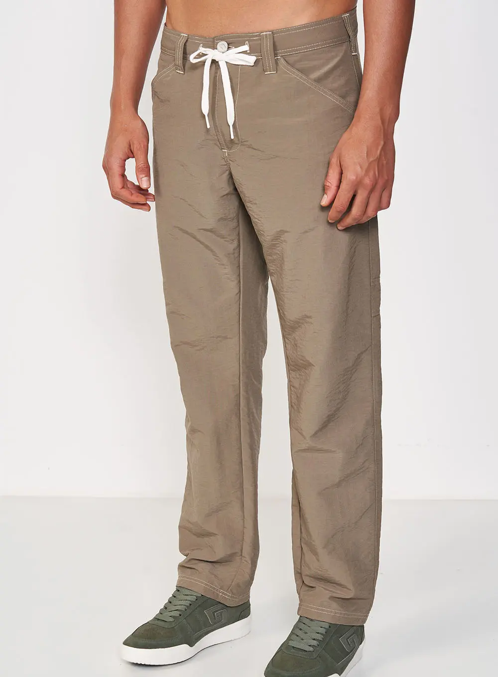 Calça Masculina Reta Com Amarração Bege Sand Castle