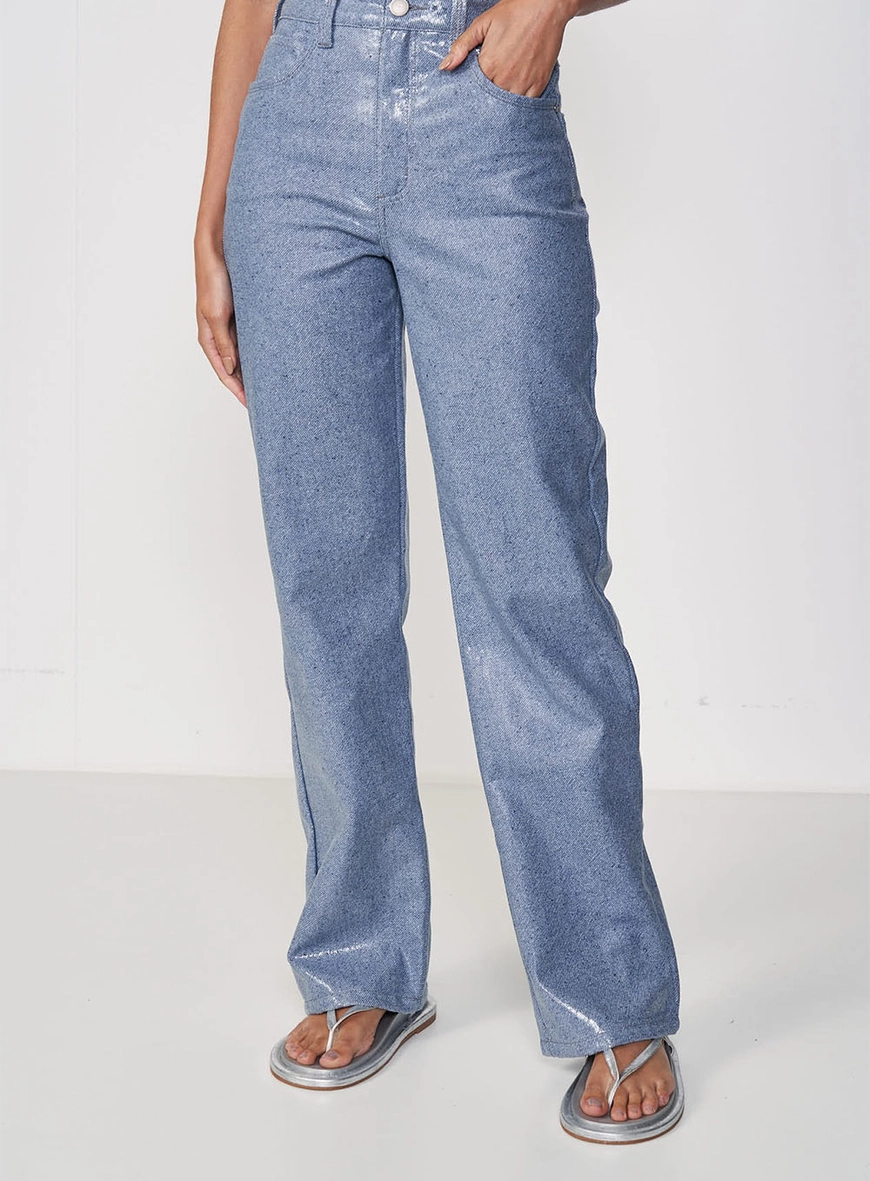 Calça Feminina Jeans Reta Com Brilho - Juliette