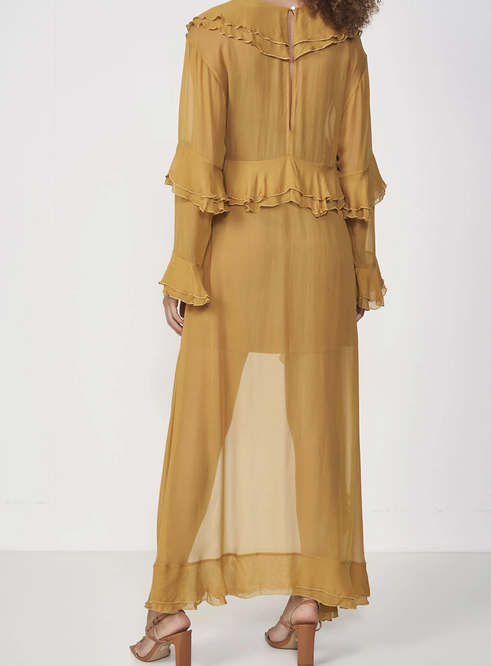 Vestido Assimétrico Com Babados Marrom Ebbela