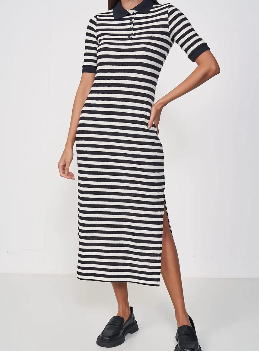 Vestido Polo Listrado Midi Chic Colcci