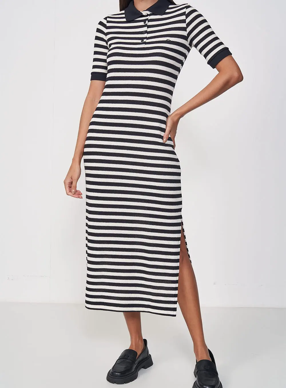 Vestido Polo Listrado Midi Chic Estampados