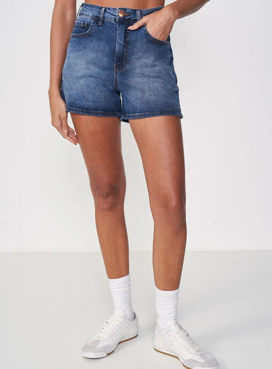 Short Jeans Feminino Slim Cintura Alta Índigo 1