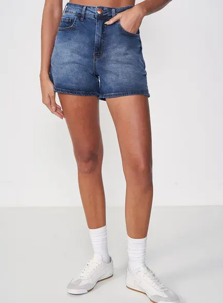Short Jeans Feminino Slim Cintura Alta
