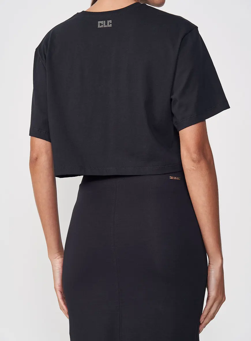 Camiseta Feminina Box Com Strass Gola Redonda Preto 2
