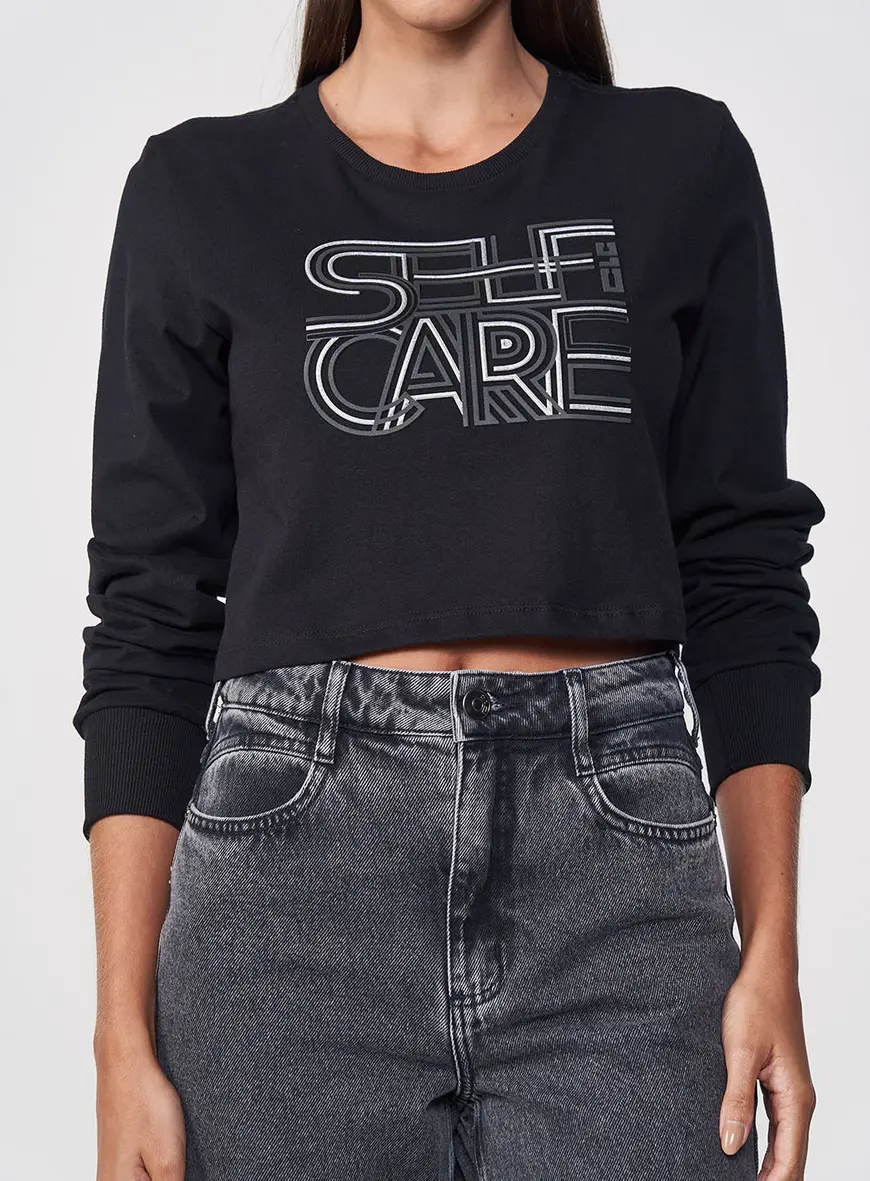 Camiseta Feminina Regular Fashion Detalhe Canelado Preto 1
