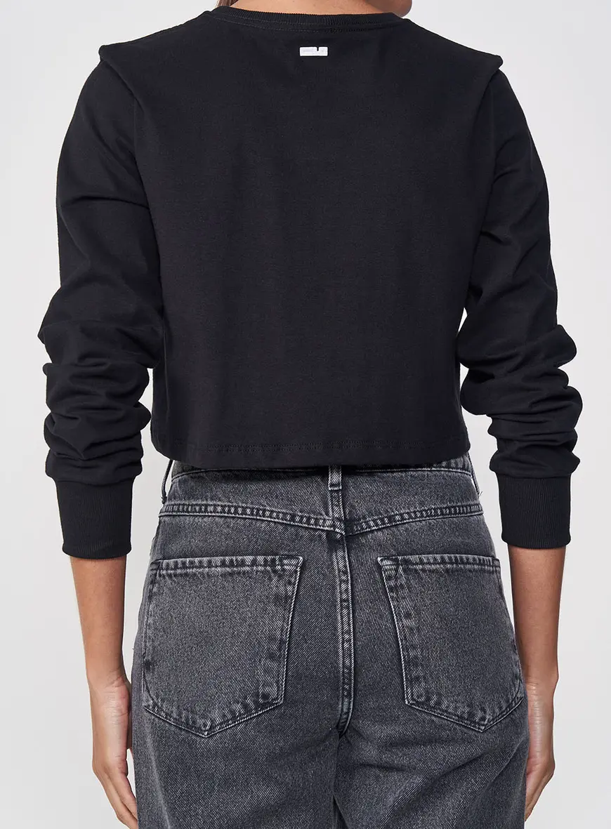 Camiseta Feminina Regular Fashion Detalhe Canelado Preto 2