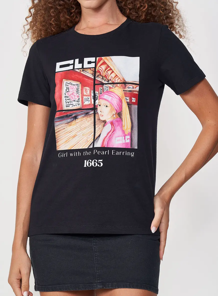 Camiseta Feminina Regular Estampada - Make Art Preto 2