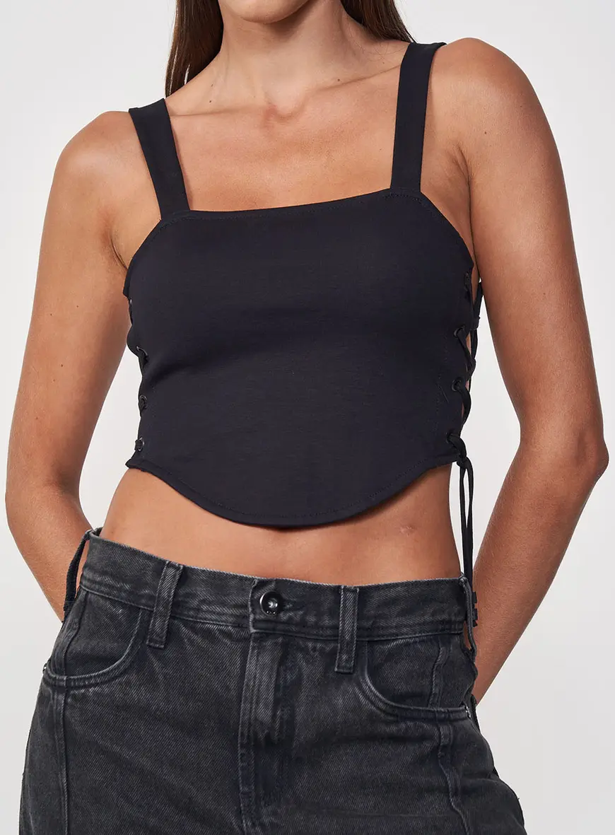 Cropped Slim Com Amarração E Alças Largas Preto 1