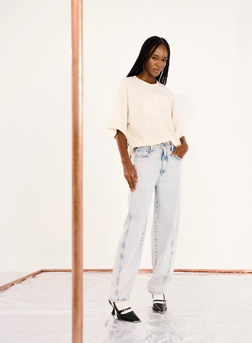 Calça Jeans Feminina Baggy Lavagem Clara Índigo 6