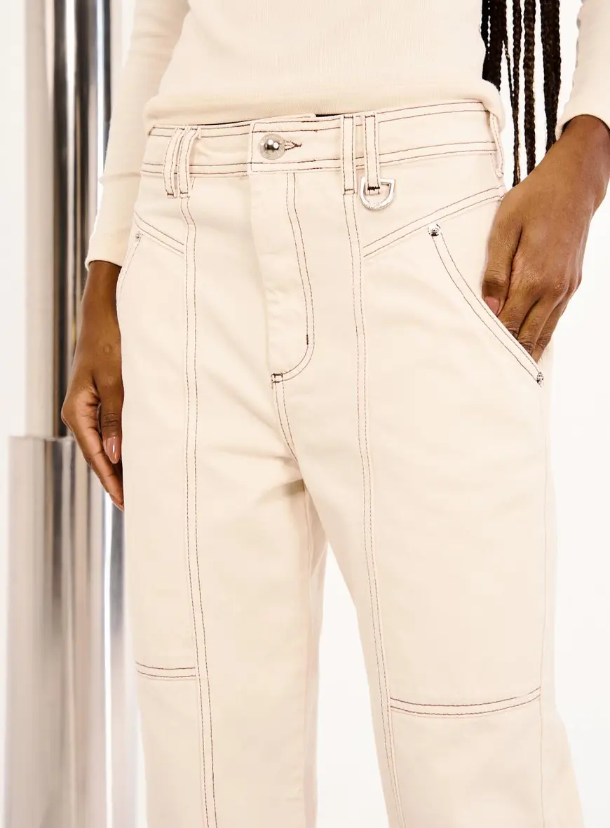 Calça Feminina Em Sarja Wide Leg Bege 2