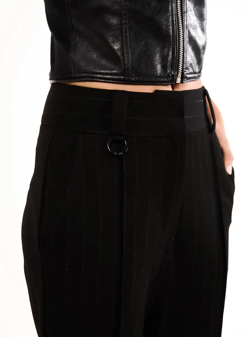 Calça Feminina Alfaiataria Risca De Giz Preto 2