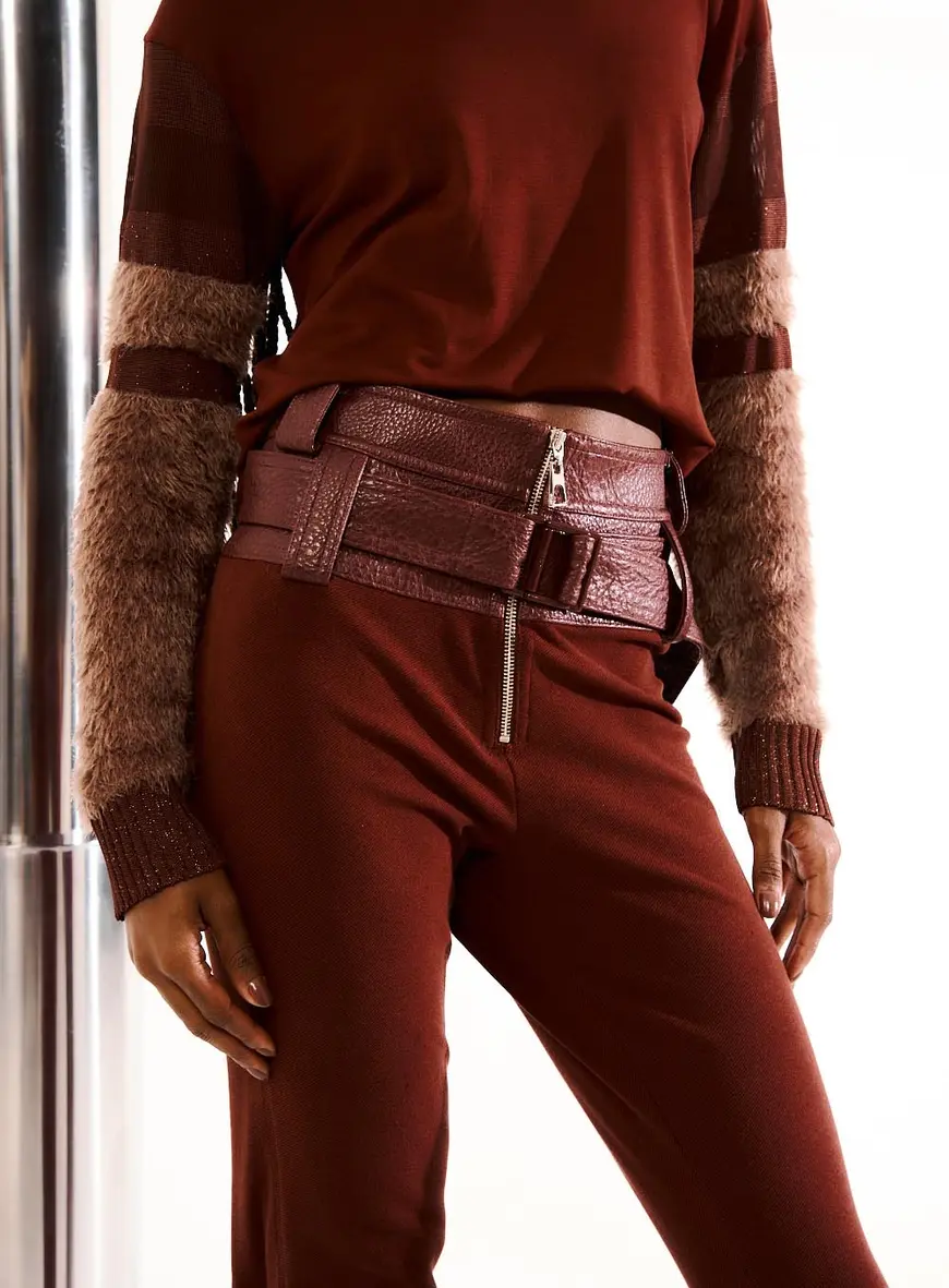 Calça Feminina Skinny Power Belt Marrom Terracota 2