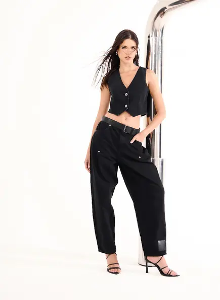 Calça Feminina Sarja Balone Com Cinto