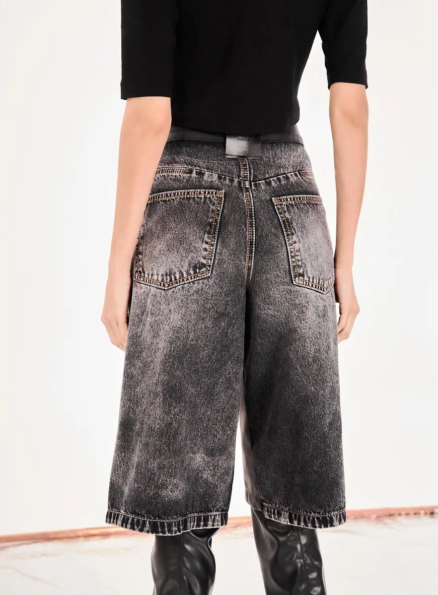 Bermuda Jeans Feminina Comfort Indigo Preto 3