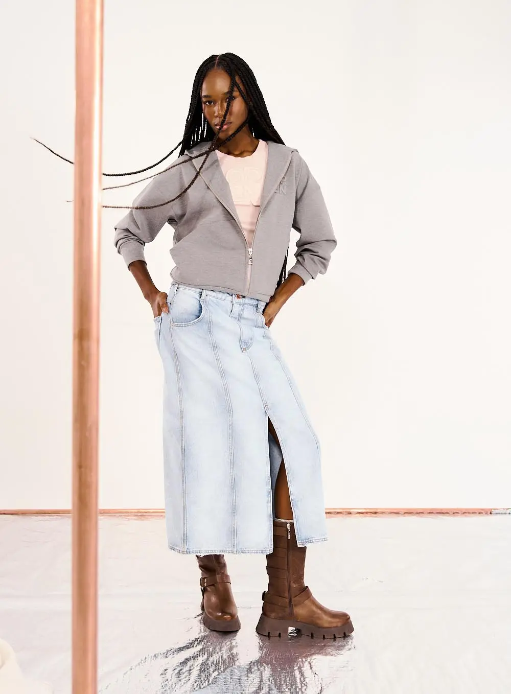Saia Jeans Midi Com Fenda Frontal Índigo 5