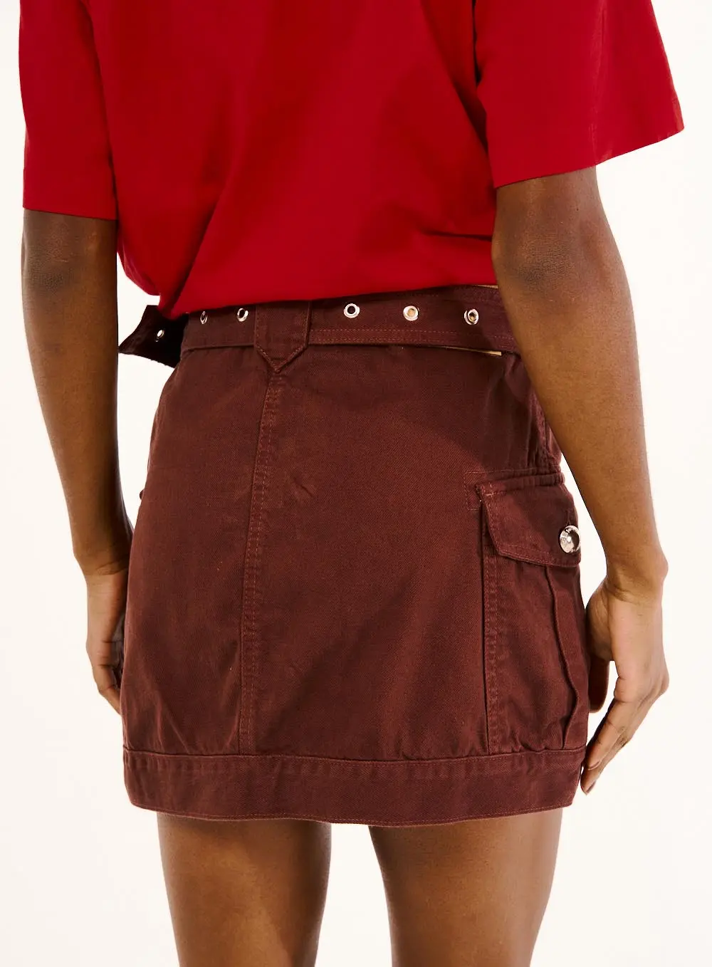 Saia Mini Sarja Com Cinto Marrom Terracota 3