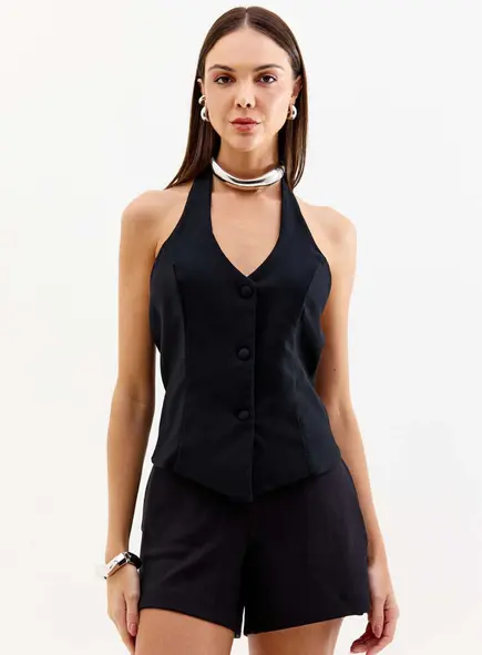 Blusa Feminina Alfaiataria Com Botões E Recorte